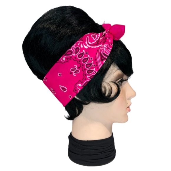 Neon Pink Paisley Rockabilly Bandana Tie Headband - Picture 6 of 13